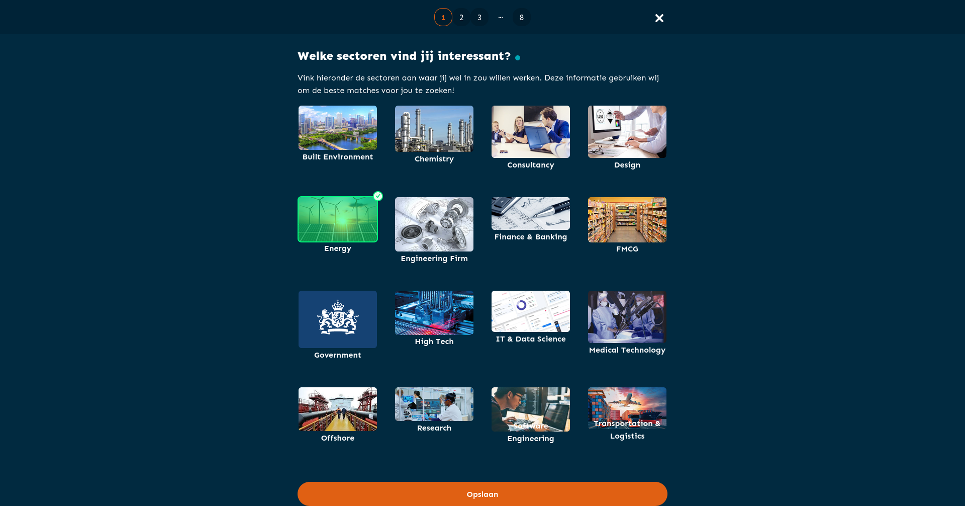 Students indicate which sectors interest them in the portal