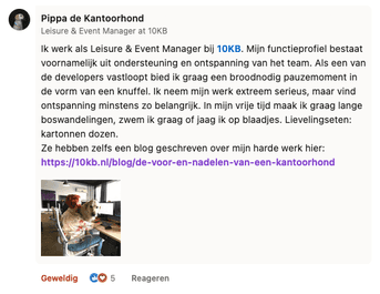 Pippa on LinkedIn page